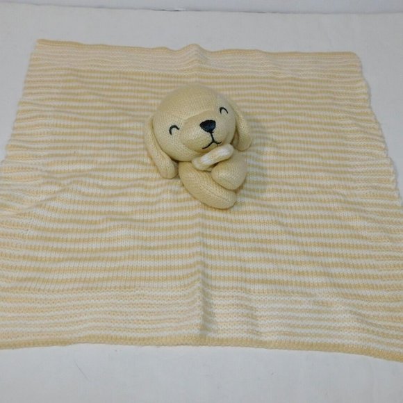 Carters Yellow White Knit Puppy Dog Security Blanket Baby Infant lovey nunu - Picture 1 of 5